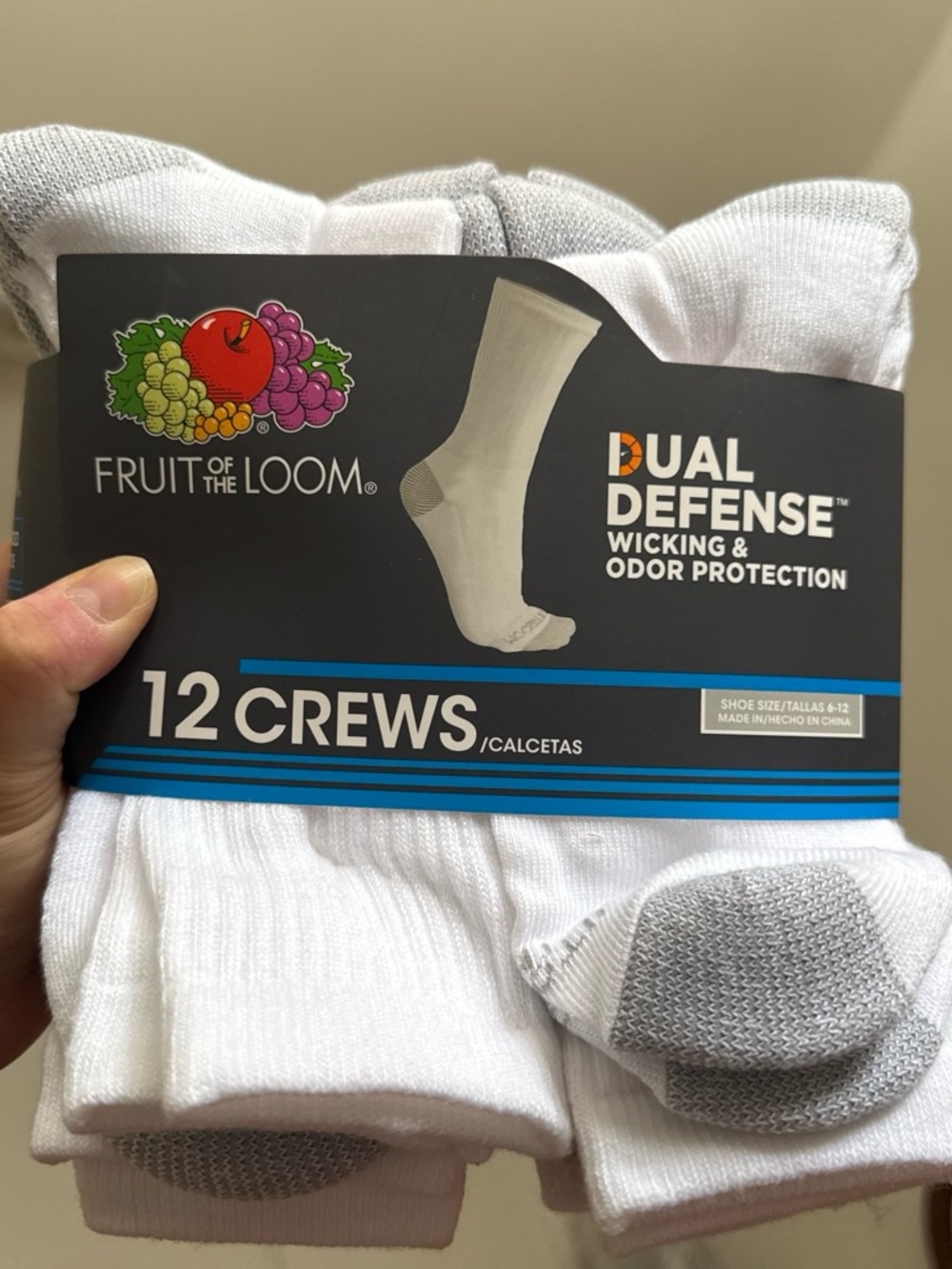 Fruit of the Loom White & Gray Men’s Athletic Crew Socks - 12 Pack